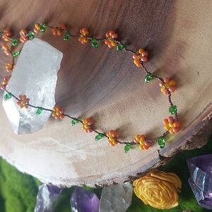 Hand Crafted Floral Necklace, Marigold, 18 Inches, Rust Belt Raised